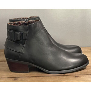 Women's Lydia Ankle Boots Size 10 Black Faux Leather Zip Up Block Heel